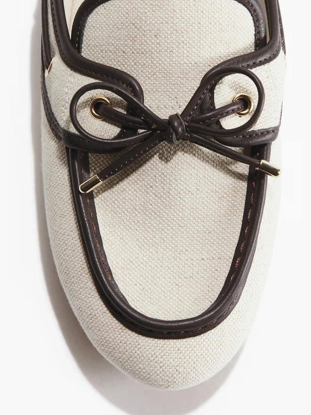 H&M Cream Canvas Loafers with Dark Brown Trim and Bow size 8 NEW 8